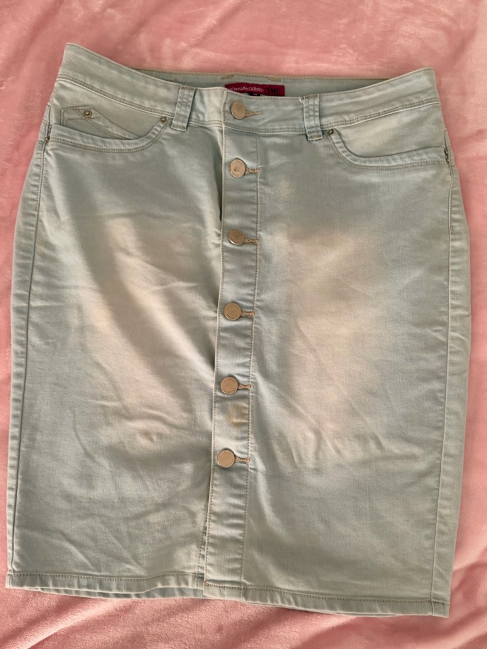 YMI Light Mint Denim Skirt with Pink Label